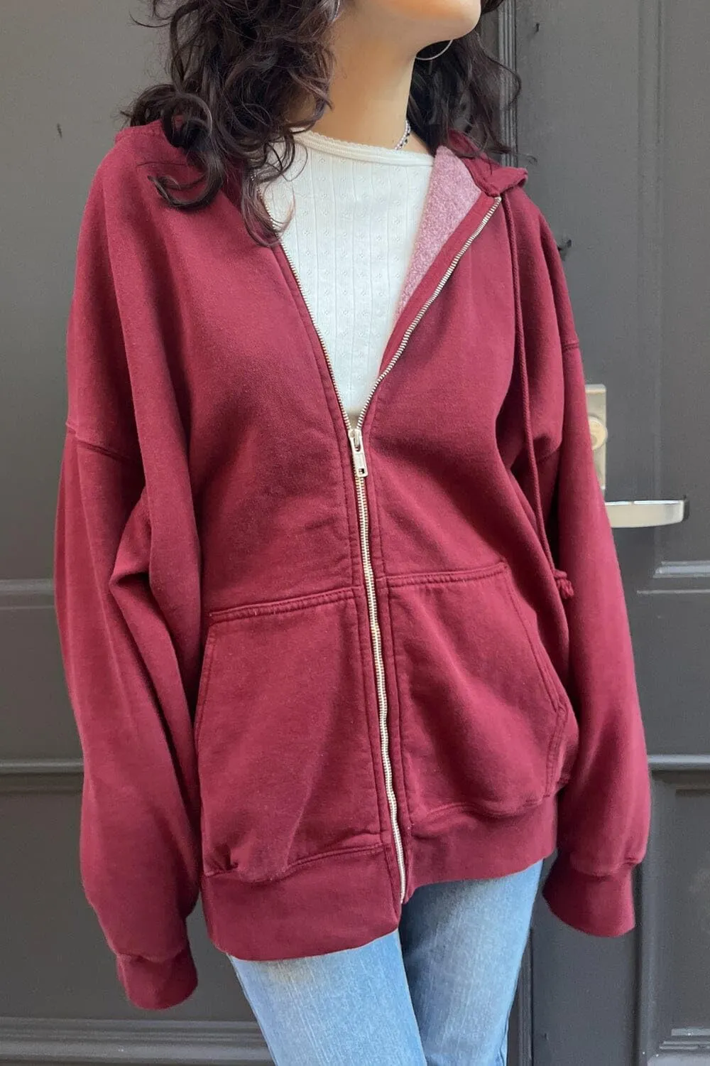NUFIWI Women's Oversized Zip Up Hoodie Loose Long Sleeve Hooded Sweatshirt with Pockets Casual Jacket Preppy Streetwear
