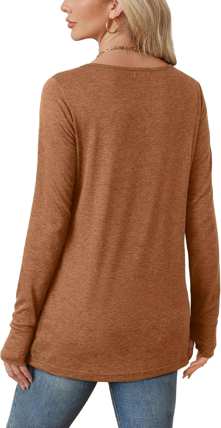 OFEEFAN Long Sleeve Shirts for Women Tunic Tops Thumb Hole Oversized Tshirts Fall Outfits