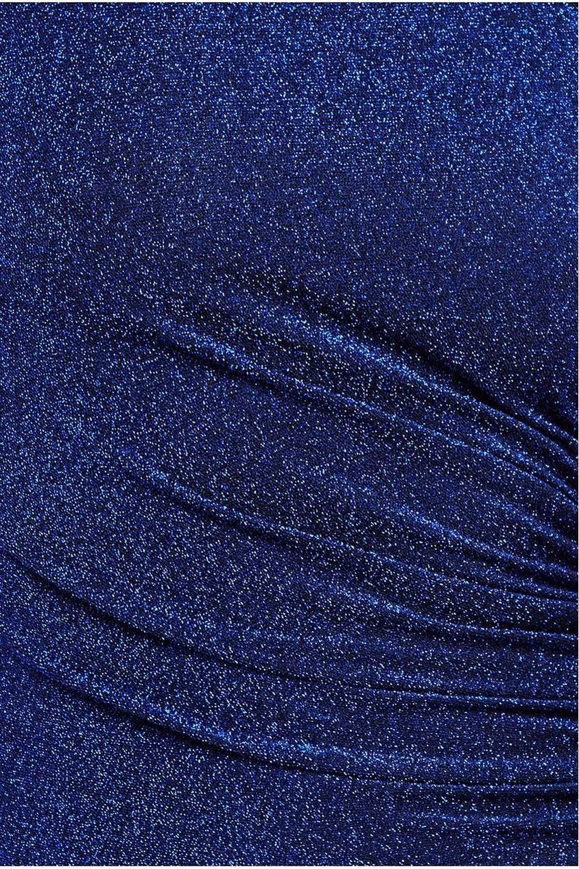 Open Back One Sleeve Lurex Midi - Royal Blue by Goddiva