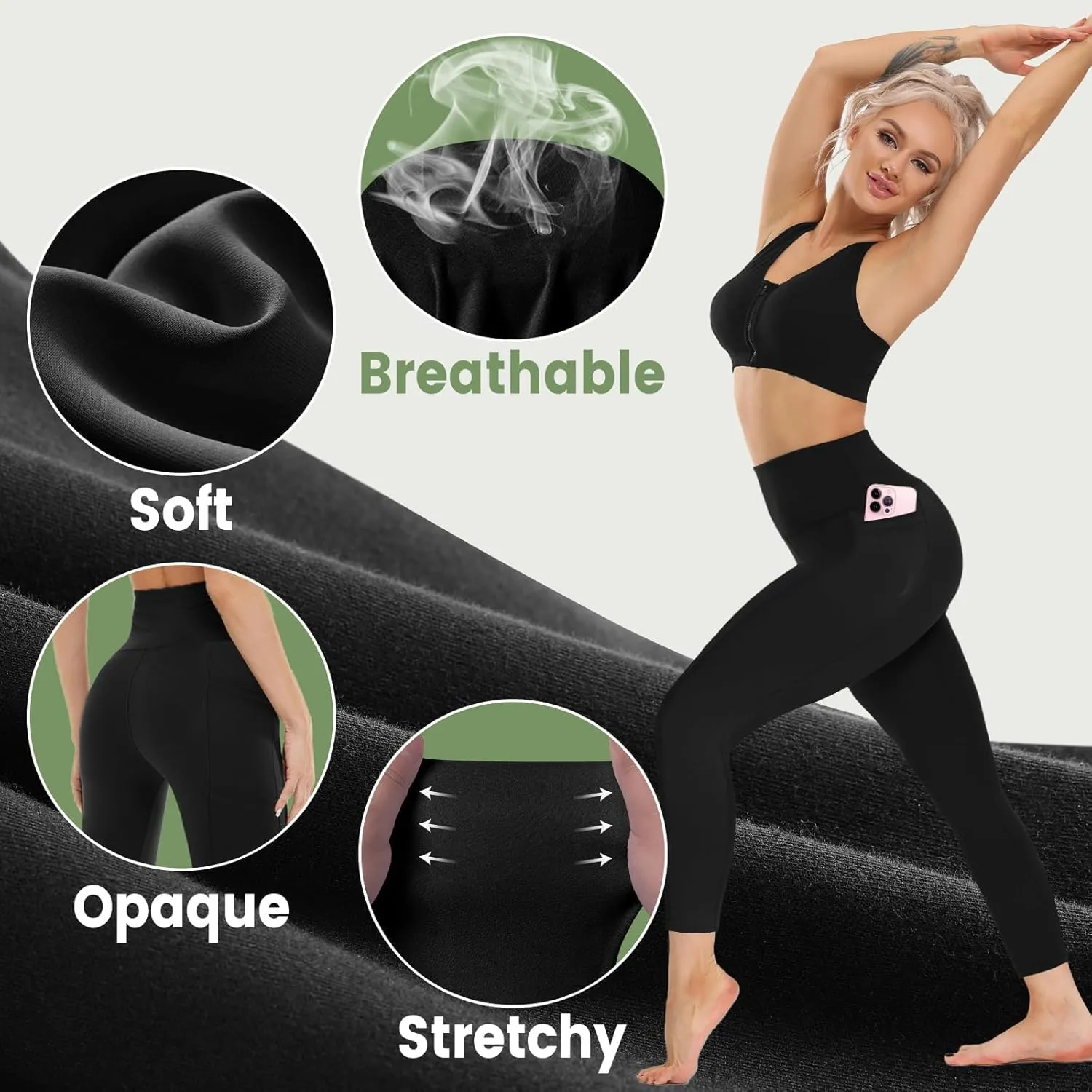 Opuntia 5 Pack Leggings for Women - High Waisted Tummy Control Soft Black Yoga Pants for Workout Athletic Gym Running