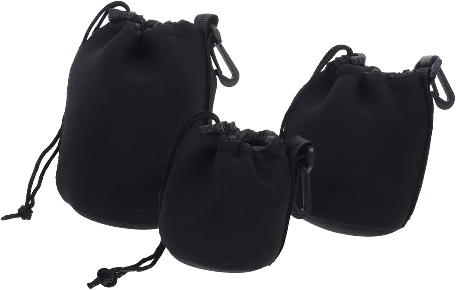 Outdoor Camera Lens Storage Bag 3pcs Neoprene Lens Pouch Drawstring and Clip Dustproof Scratch-resistant for Cameras