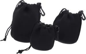 Outdoor Camera Lens Storage Bag 3pcs Neoprene Lens Pouch Drawstring and Clip Dustproof Scratch-resistant for Cameras