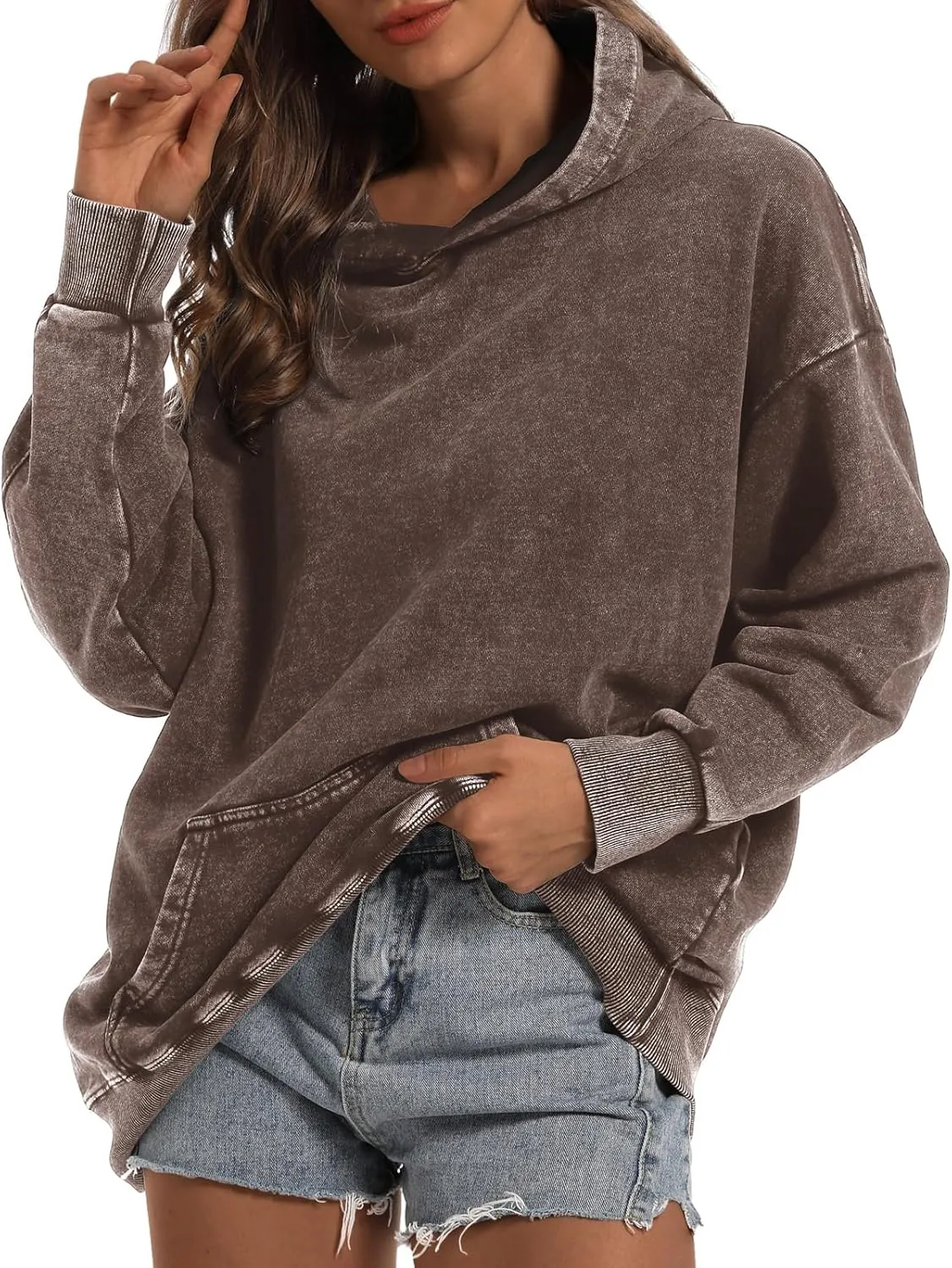 Oversized Vintage Hoodie for Women Cotton Loose Fit Baggy Hooded Sweatshirt Trendy Basic Acid Wash Pullover Top