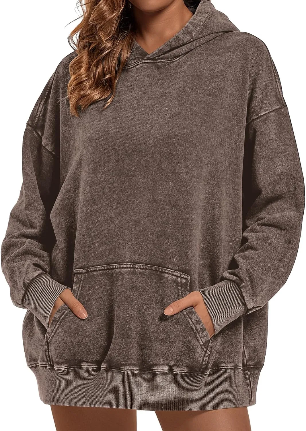 Oversized Vintage Hoodie for Women Cotton Loose Fit Baggy Hooded Sweatshirt Trendy Basic Acid Wash Pullover Top