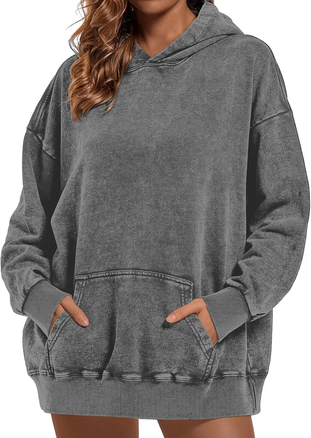 Oversized Vintage Hoodie for Women Cotton Loose Fit Baggy Hooded Sweatshirt Trendy Basic Acid Wash Pullover Top