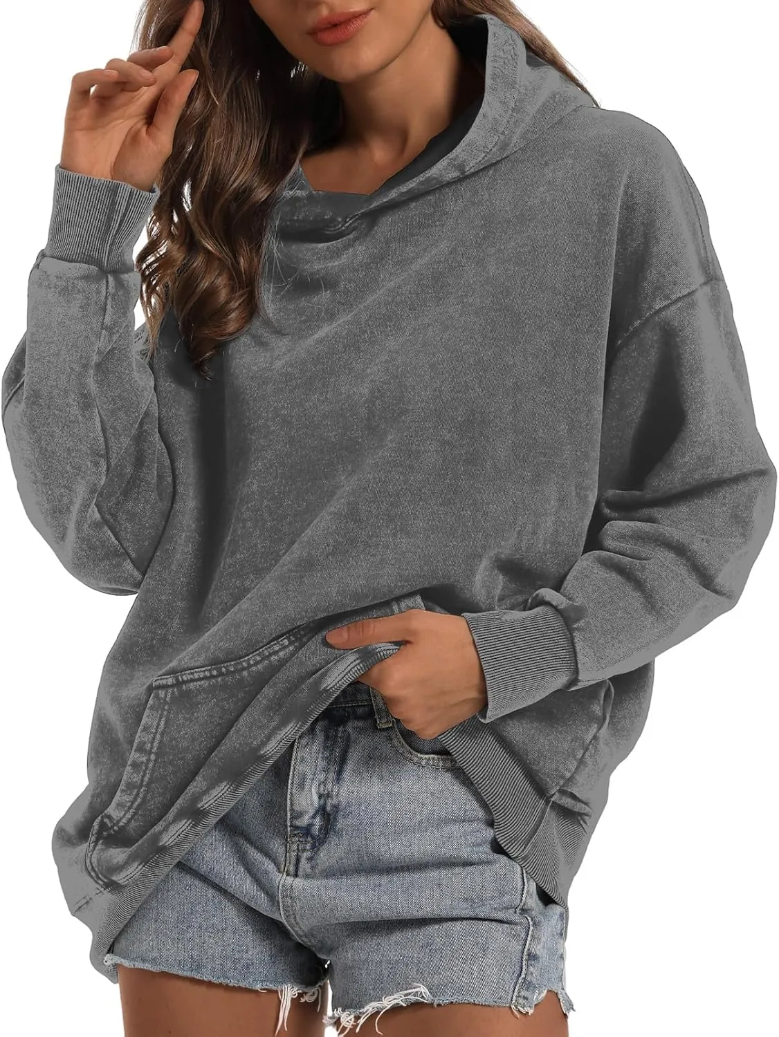 Oversized Vintage Hoodie for Women Cotton Loose Fit Baggy Hooded Sweatshirt Trendy Basic Acid Wash Pullover Top