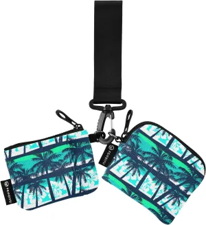 Palm Trees 2PCS Coin Purse Wristlet Wallets Keychain Wallet Zip Around Portable Wallet with Detachable Dual Pouch