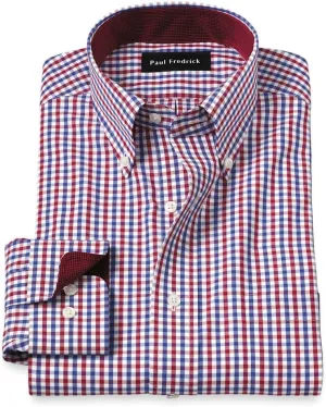 Paul Fredrick Men's Slim Fit Non-Iron Cotton Gingham Dress Shirt