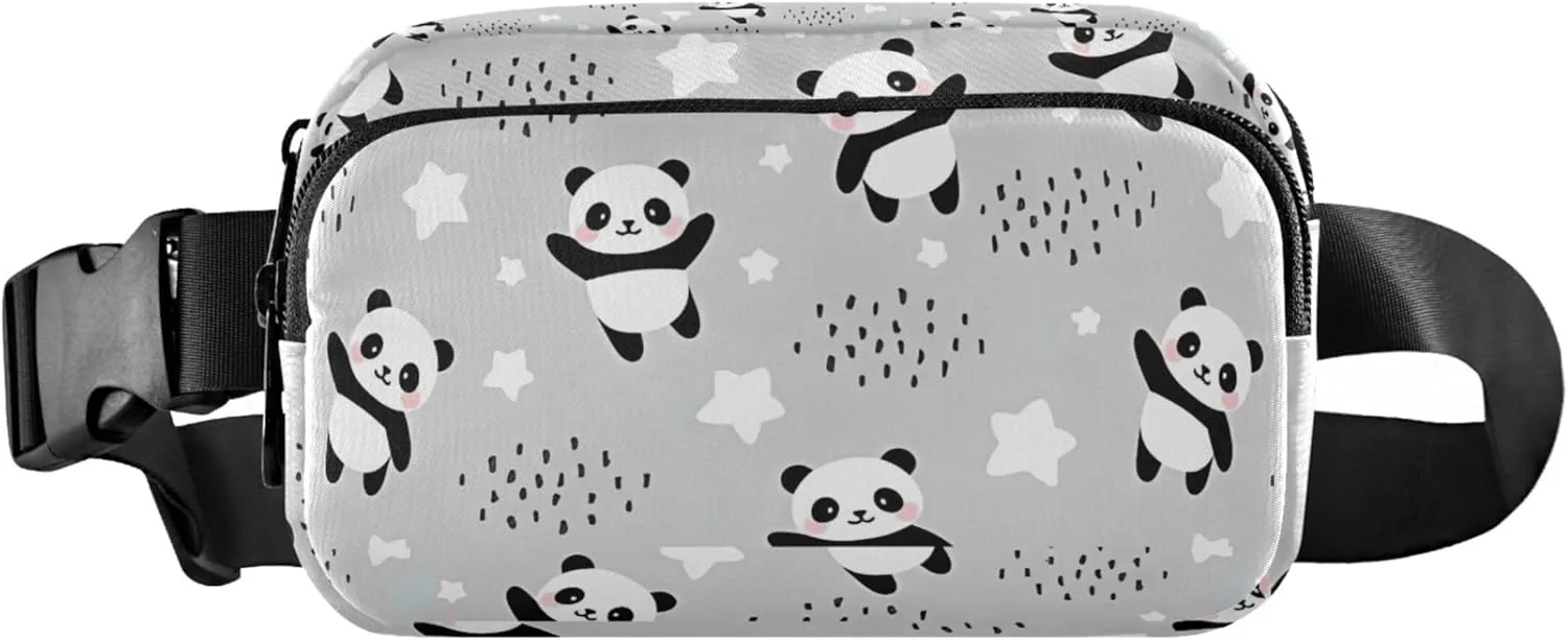 Personalized Cute Panda Grey Women Fanny Packs Fashion Hip Pack Belt Bag Waterproof Waist Pouches for Men