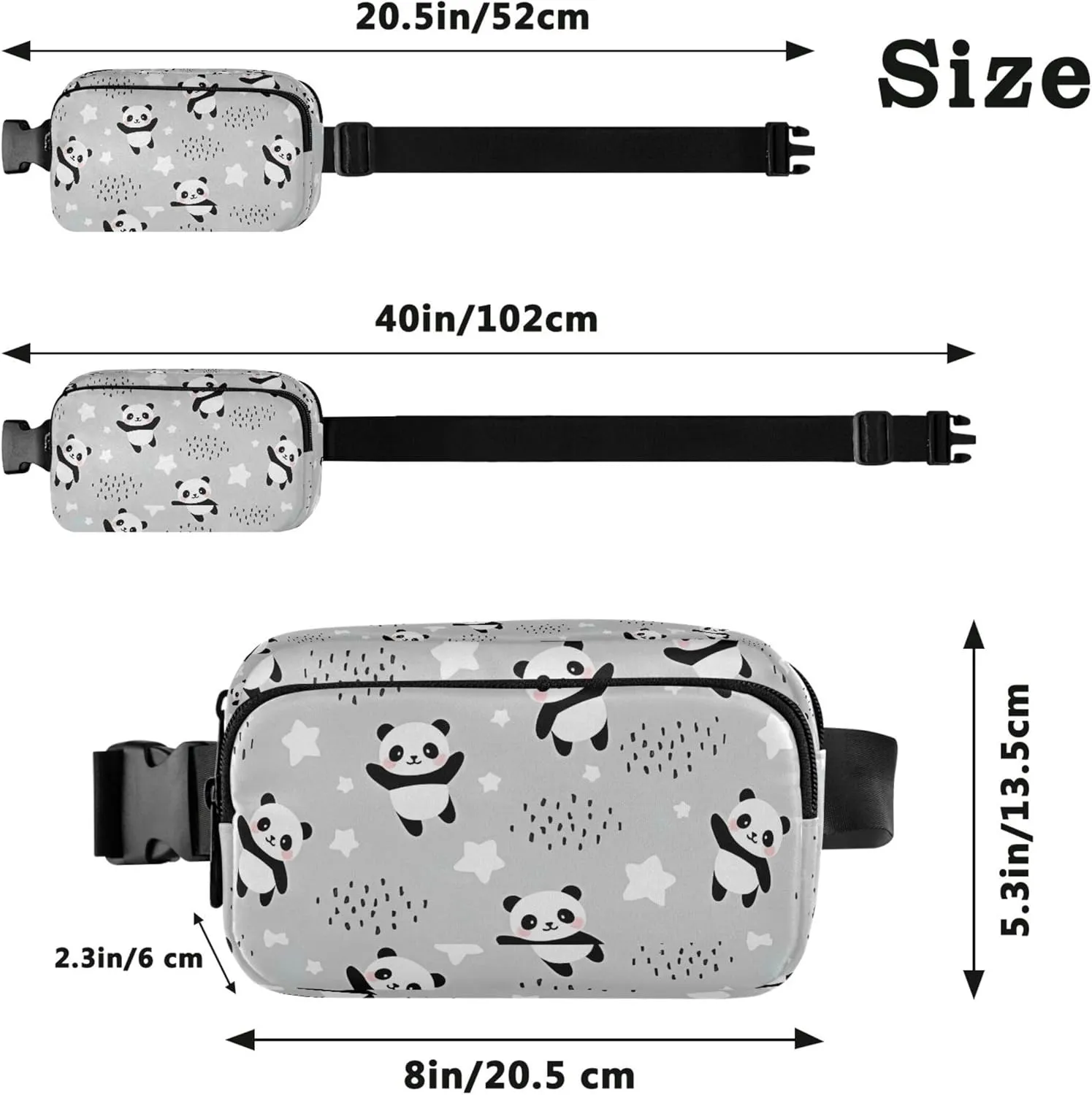 Personalized Cute Panda Grey Women Fanny Packs Fashion Hip Pack Belt Bag Waterproof Waist Pouches for Men