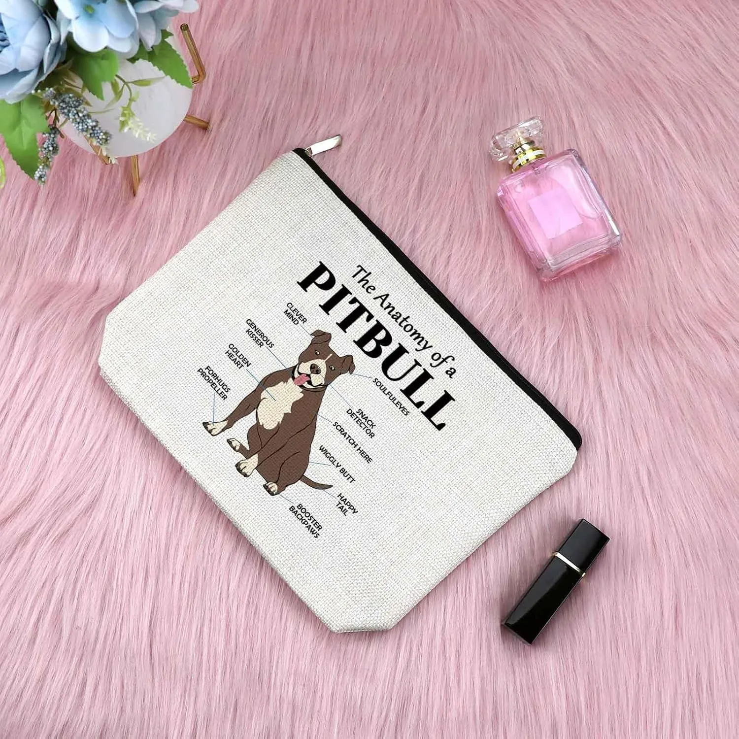 Pitbull Dog Gifts for Women Makeup Bag Pitbull Dog Lovers Gift Cosmetic Bag Pitbull Themed Gifts Pitbull Owner Gift Pet Dog Gift Pitbull Mom Gift Birthday Christmas Gifts for Her Travel Toiletry Bag