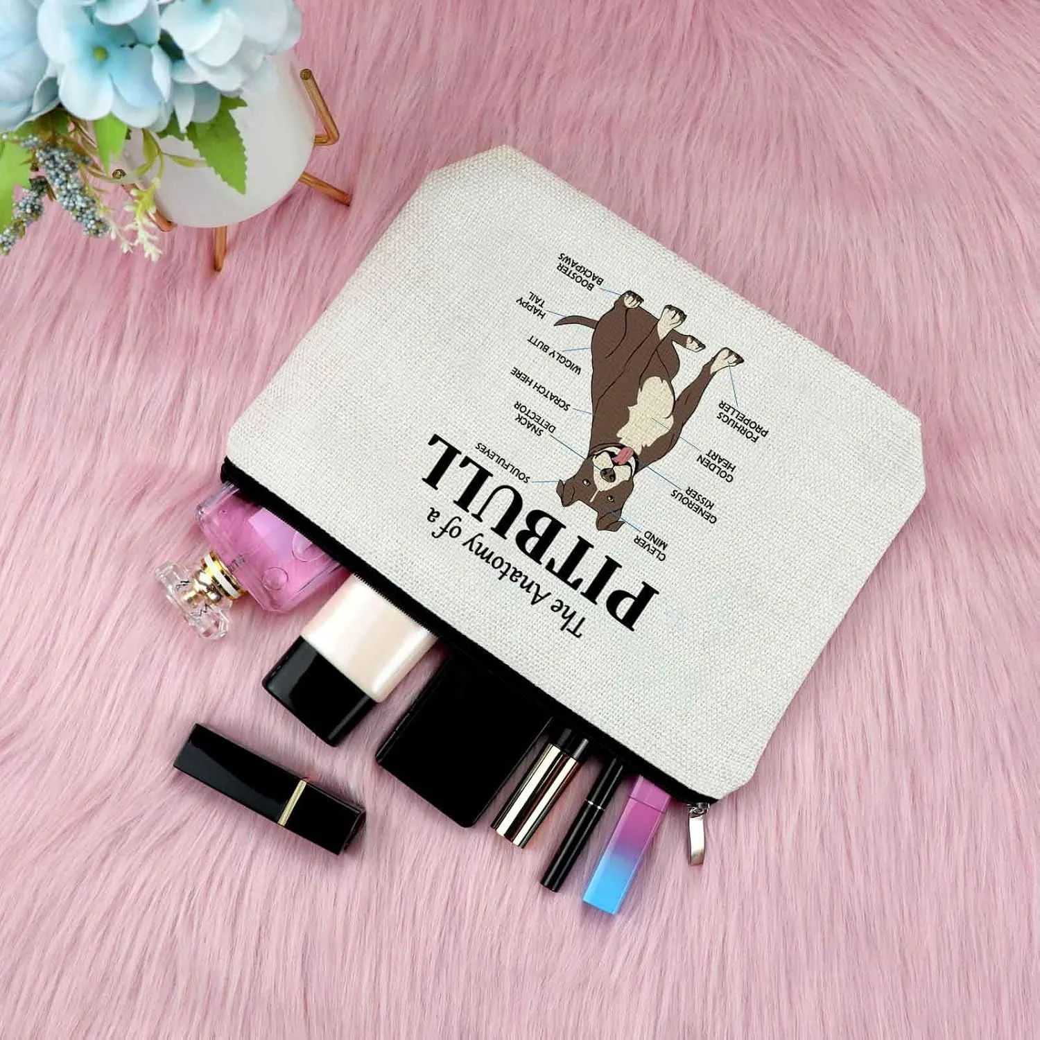 Pitbull Dog Gifts for Women Makeup Bag Pitbull Dog Lovers Gift Cosmetic Bag Pitbull Themed Gifts Pitbull Owner Gift Pet Dog Gift Pitbull Mom Gift Birthday Christmas Gifts for Her Travel Toiletry Bag