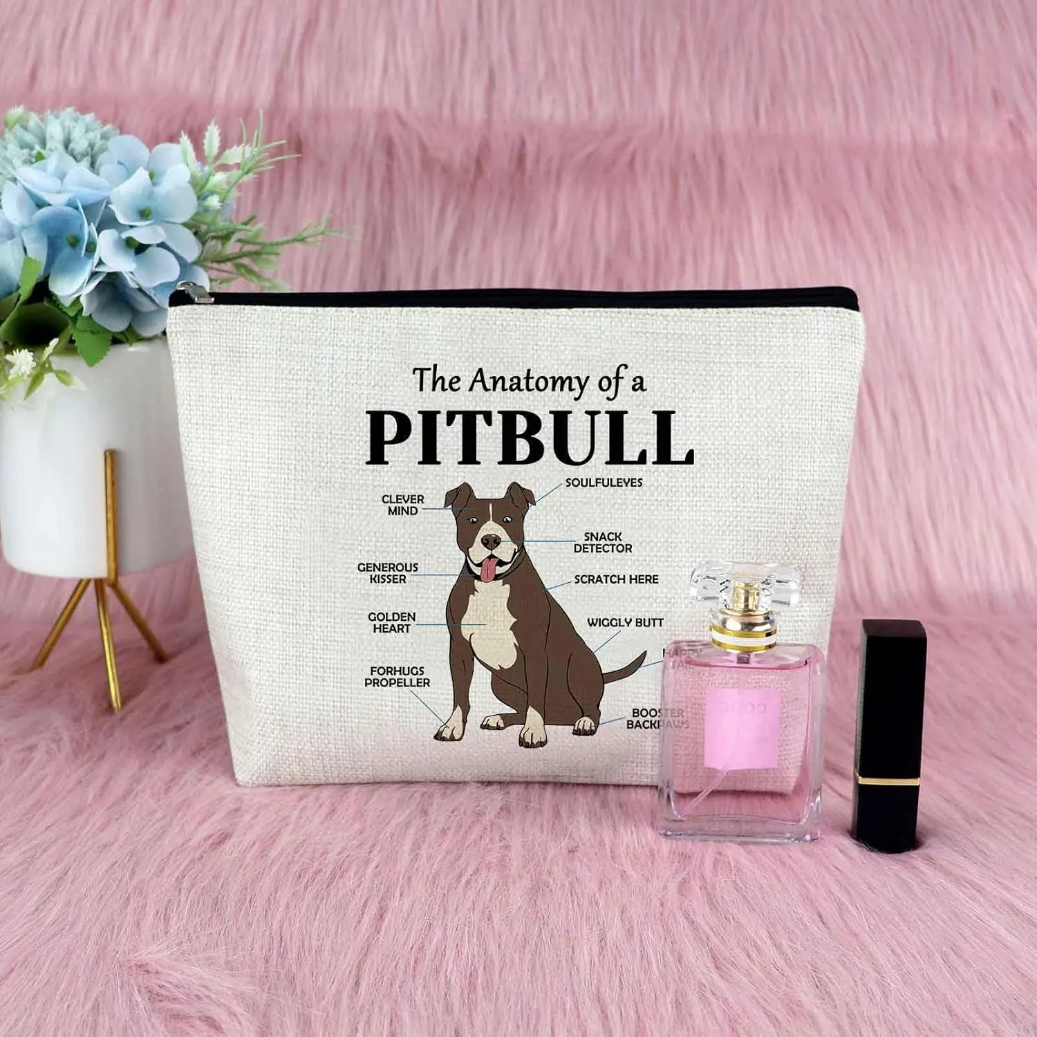 Pitbull Dog Gifts for Women Makeup Bag Pitbull Dog Lovers Gift Cosmetic Bag Pitbull Themed Gifts Pitbull Owner Gift Pet Dog Gift Pitbull Mom Gift Birthday Christmas Gifts for Her Travel Toiletry Bag
