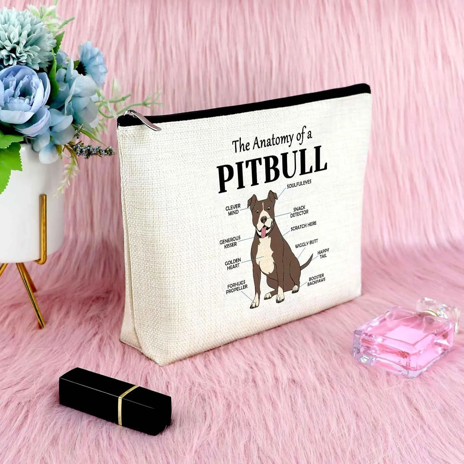 Pitbull Dog Gifts for Women Makeup Bag Pitbull Dog Lovers Gift Cosmetic Bag Pitbull Themed Gifts Pitbull Owner Gift Pet Dog Gift Pitbull Mom Gift Birthday Christmas Gifts for Her Travel Toiletry Bag