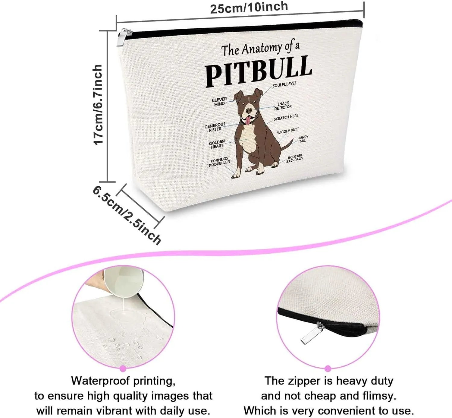Pitbull Dog Gifts for Women Makeup Bag Pitbull Dog Lovers Gift Cosmetic Bag Pitbull Themed Gifts Pitbull Owner Gift Pet Dog Gift Pitbull Mom Gift Birthday Christmas Gifts for Her Travel Toiletry Bag