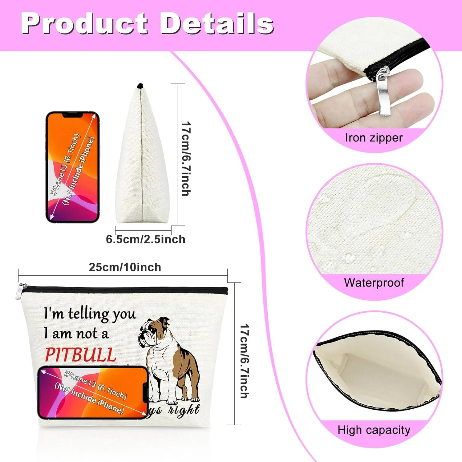 Pitbull Gifts for Pitbull Lovers Pitbull Dog Makeup Bag Pitbull Themed Gifts Pitbull Owner Gift Pitbull Dog Gifts for Women Cosmetic Bag Dog Owner Gift Birthday Christmas Gifts Travel Toiletry Bag