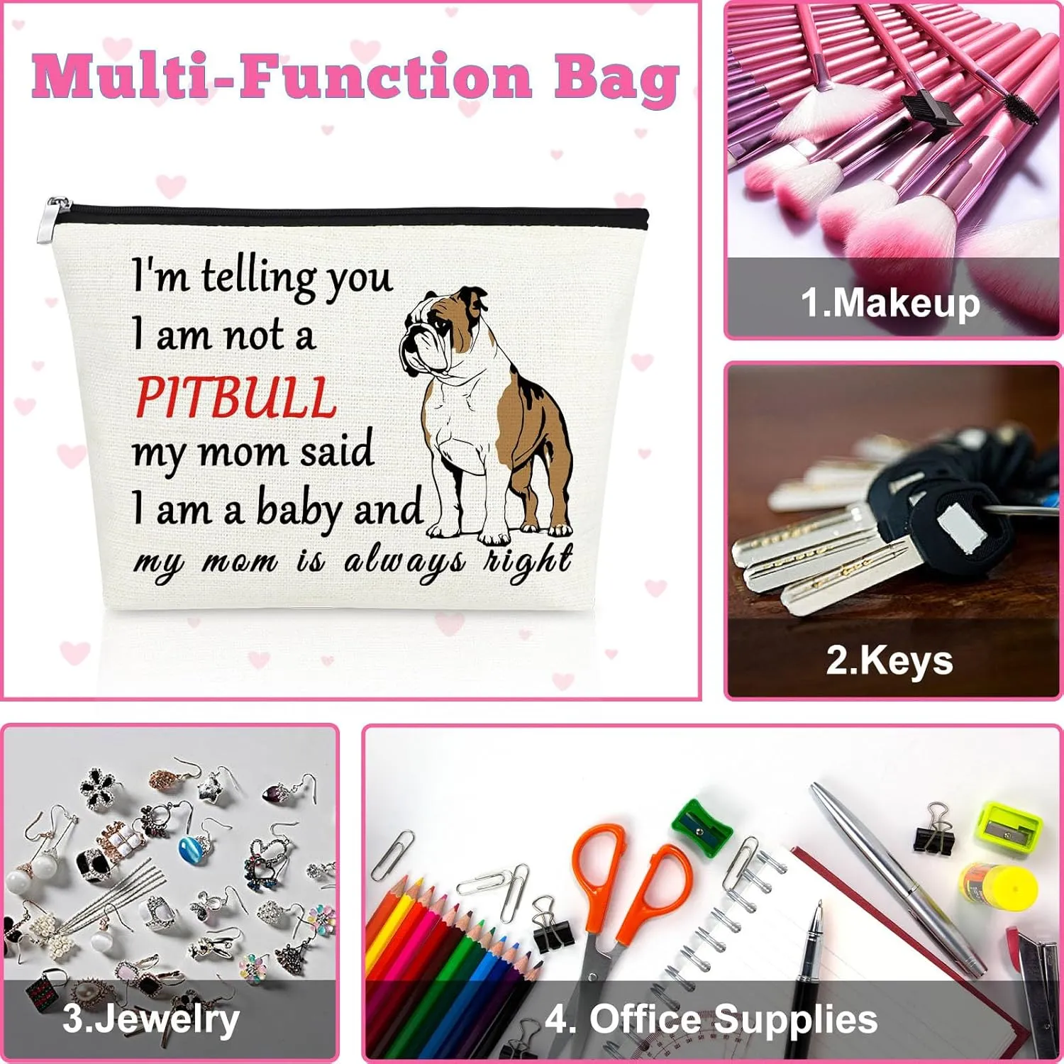 Pitbull Gifts for Pitbull Lovers Pitbull Dog Makeup Bag Pitbull Themed Gifts Pitbull Owner Gift Pitbull Dog Gifts for Women Cosmetic Bag Dog Owner Gift Birthday Christmas Gifts Travel Toiletry Bag