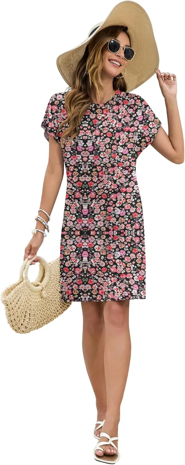 PLOKNRD Women's Casual Dress Summer Short Sleeve Crewneck Tshirt Shift Dress Outfits 2025