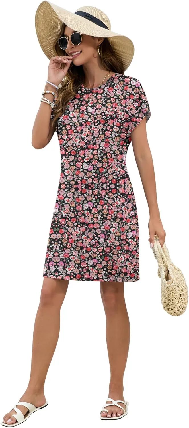 PLOKNRD Women's Casual Dress Summer Short Sleeve Crewneck Tshirt Shift Dress Outfits 2025