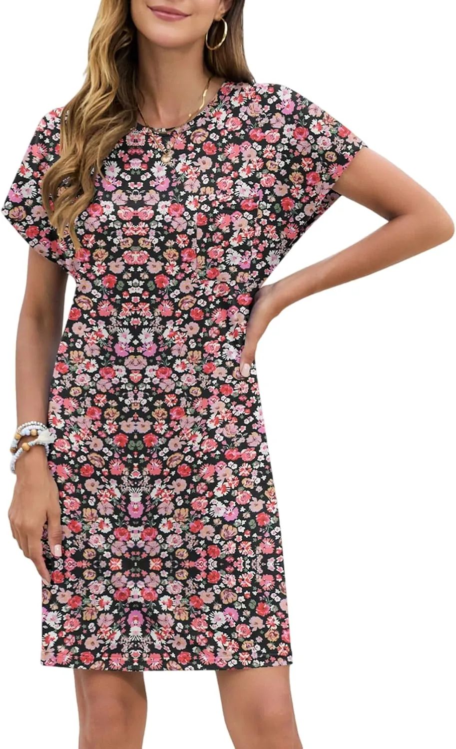 PLOKNRD Women's Casual Dress Summer Short Sleeve Crewneck Tshirt Shift Dress Outfits 2025