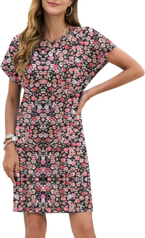 PLOKNRD Women's Casual Dress Summer Short Sleeve Crewneck Tshirt Shift Dress Outfits 2025