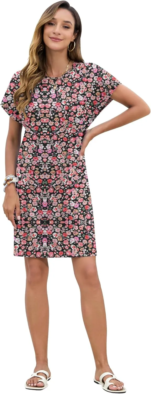 PLOKNRD Women's Casual Dress Summer Short Sleeve Crewneck Tshirt Shift Dress Outfits 2025