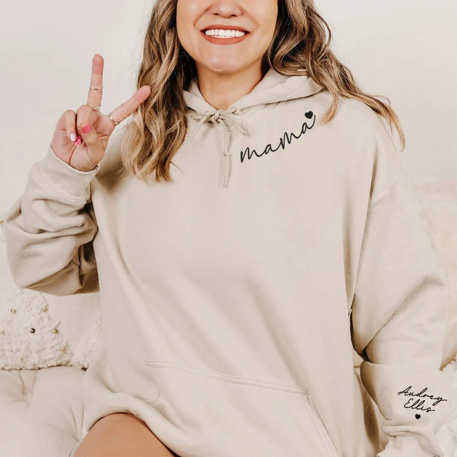Premium Custom Embroidered Hoodie, Oversized Crewneck Sweatshirts Women, Gifts Mama Mothers Day- Size S to 4XL
