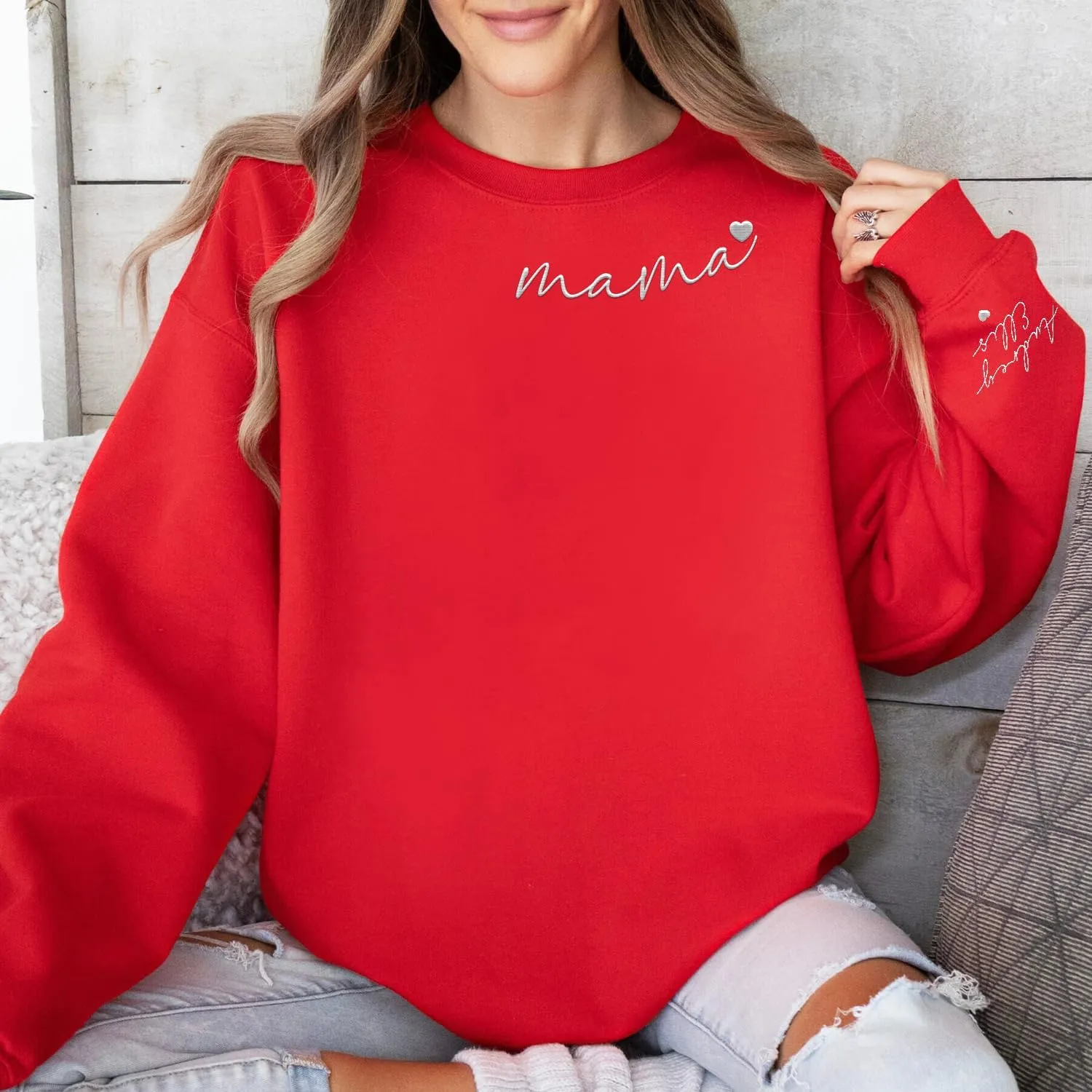 Premium Custom Embroidered Hoodie, Oversized Crewneck Sweatshirts Women, Gifts Mama Mothers Day- Size S to 4XL