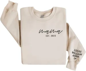 Premium Custom Embroidered Hoodie, Oversized Mama Crewneck Sweatshirts Women, Gifts For Mothers - Size S to 4XL