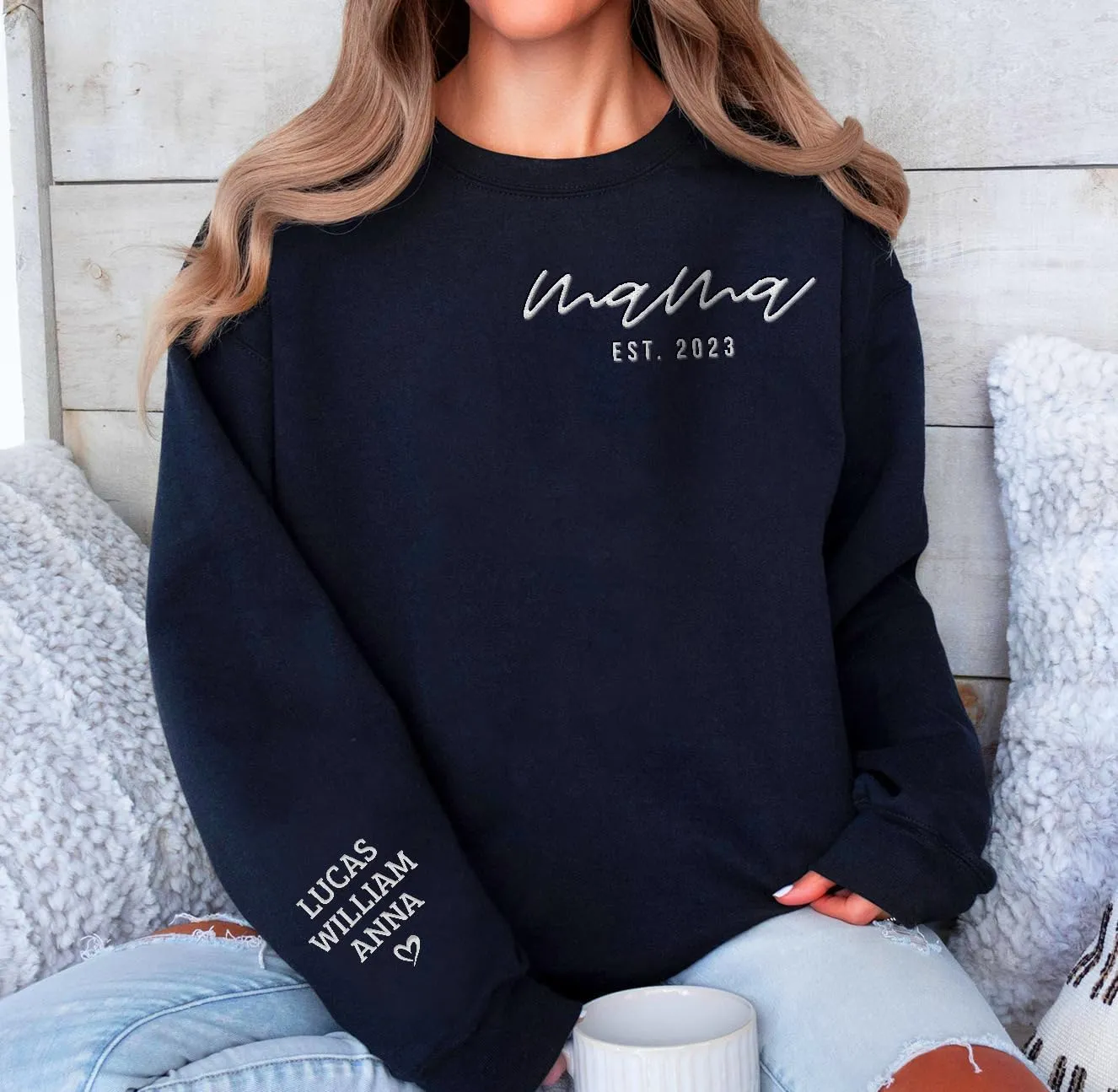 Premium Custom Embroidered Hoodie, Oversized Mama Crewneck Sweatshirts Women, Gifts For Mothers - Size S to 4XL