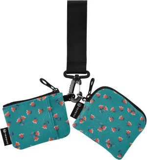 Red Floral Pattern Small Wallet for Women Portable Wristlet Keychain Coin Purse with 2 Zipper Pouches