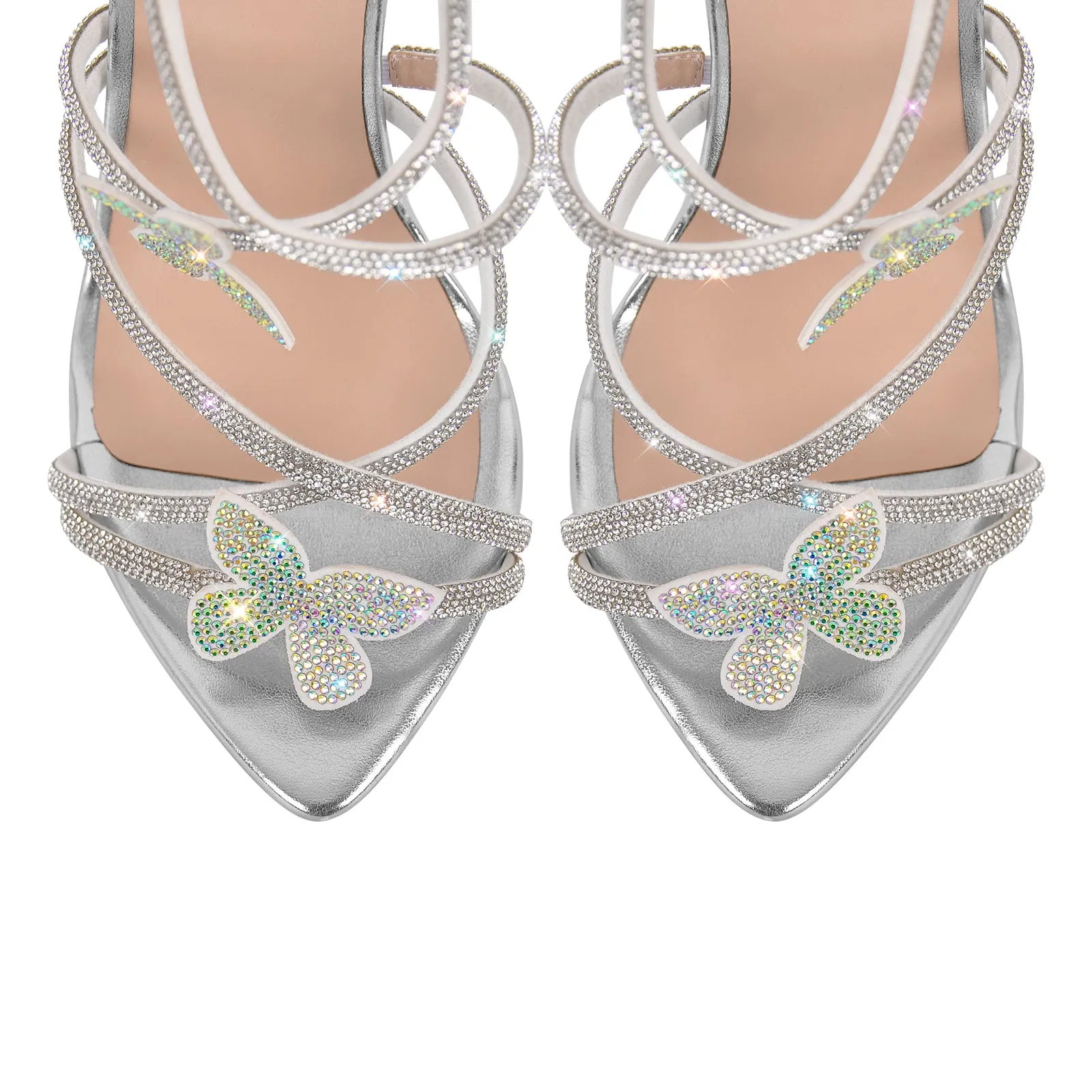 Rhinestone Butterfly Pointed Toe Stiletto Sandals