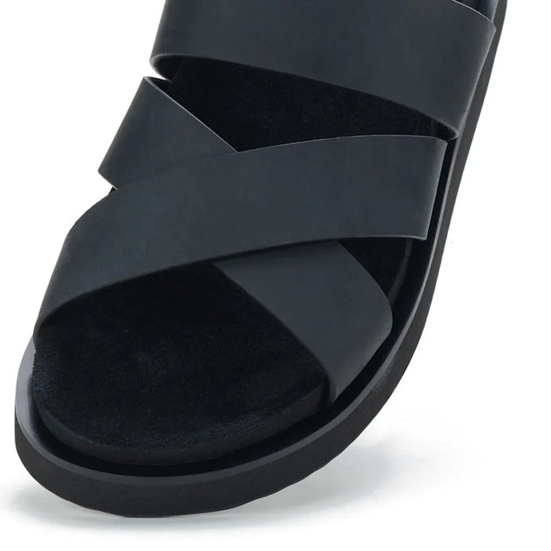 Rollie Womens Rhodes Cross Slide Rustic Black Leather