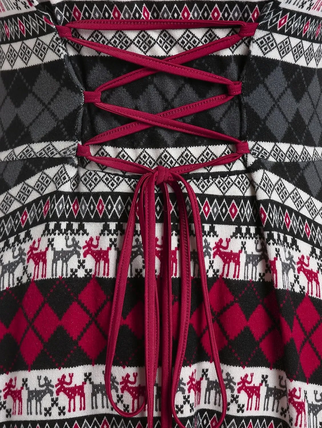 Rosegal Womens Plus Size Hooded Christmas Argyle Elk Pattern Lace-up Ruffled Hem Midi Long Sleeve High Low Knitted Dress