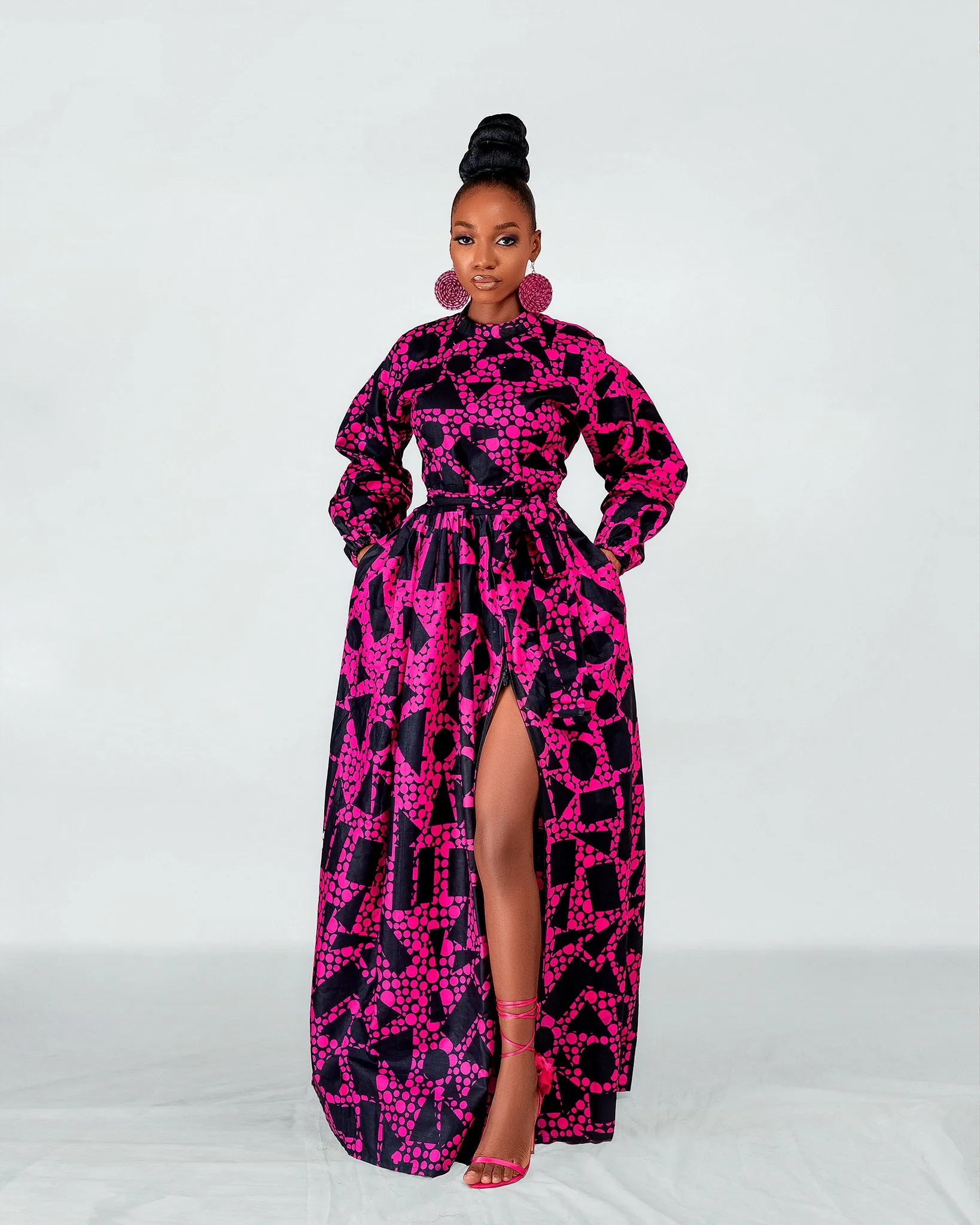 Royalty Ankara Maxi Dress | Pink and Black African Print