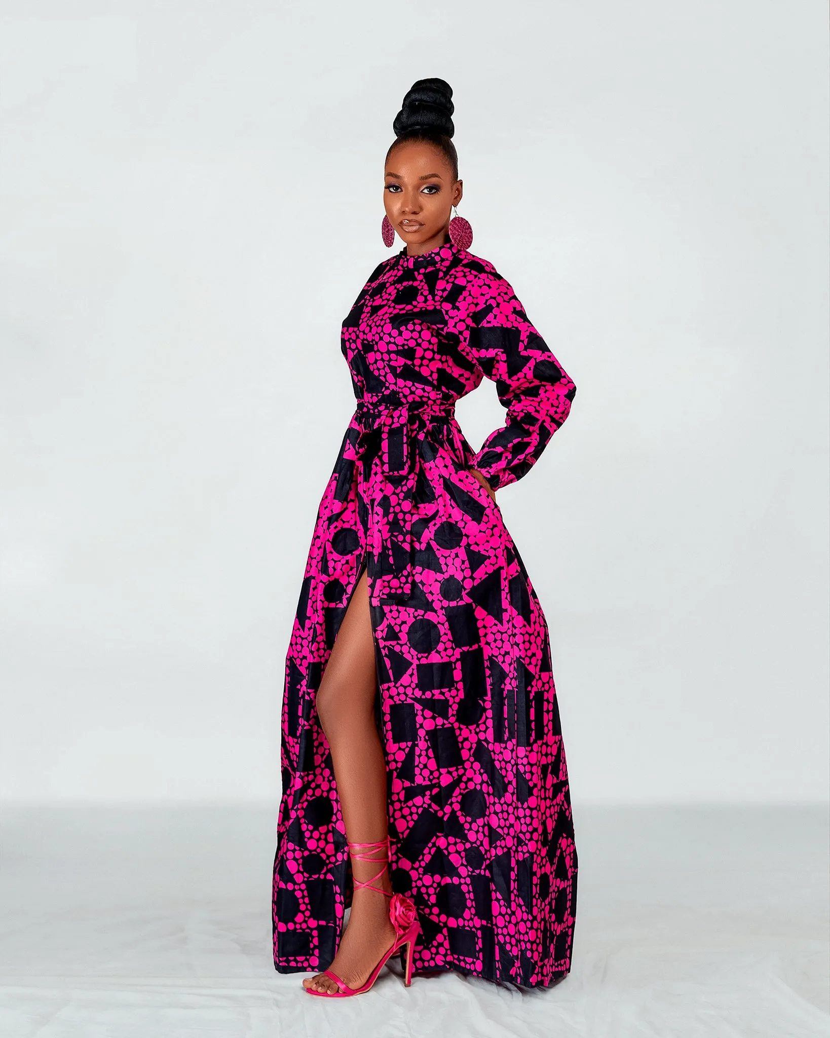 Royalty Ankara Maxi Dress | Pink and Black African Print