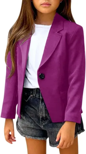 rrhss Girls Solid Color Lapel Suit Coat Button Down Long Seelve Blazer Jacket