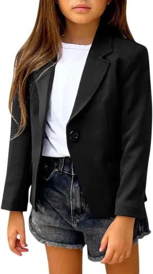rrhss Girls Solid Color Lapel Suit Coat Button Down Long Seelve Blazer Jacket