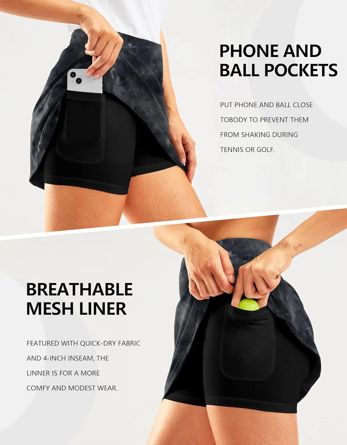 SANTINY 16" Golf Skorts Skirts for Women Zipper Pockets Women's High Waisted Tennis Skirt Athletic Skort