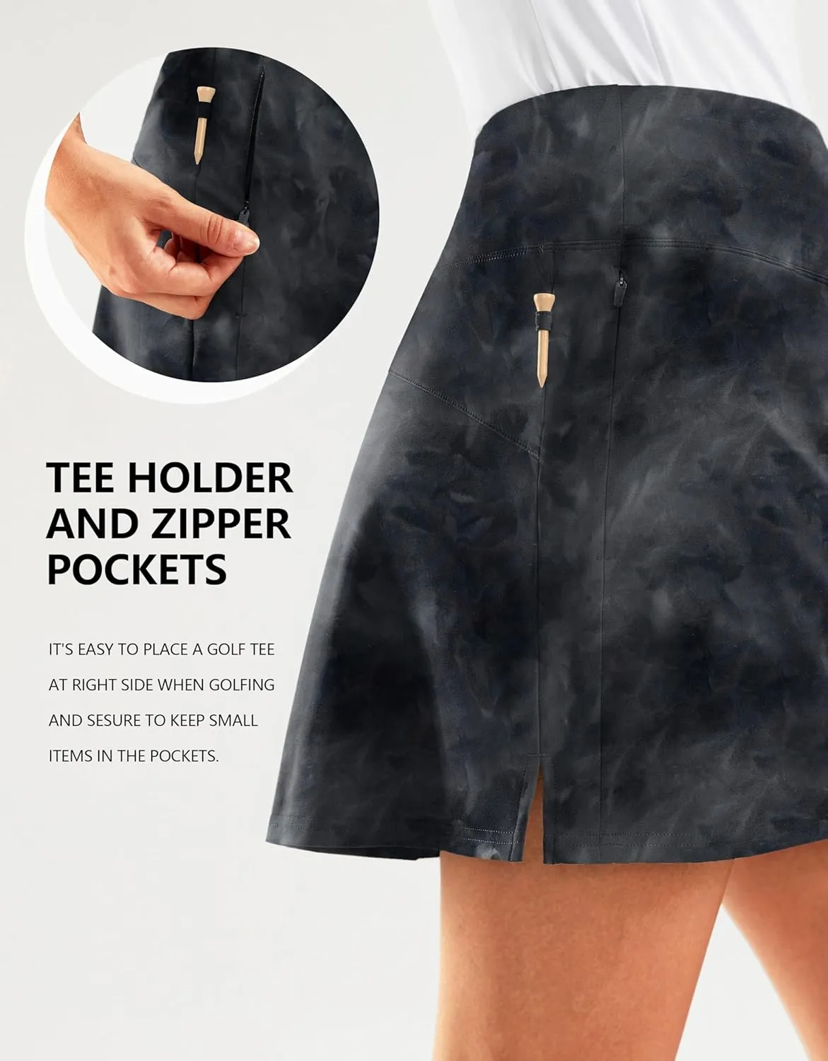 SANTINY 16" Golf Skorts Skirts for Women Zipper Pockets Women's High Waisted Tennis Skirt Athletic Skort