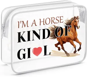 Sazuwu Horse Gifts for Girls Clear Makeup Bags with Zipper Birthday Present for Horse Lover Horse Themed Party Decorations Cosmetic Travel Bag Organizer Horse Riding Instructor Gifts Equestrian Gifts