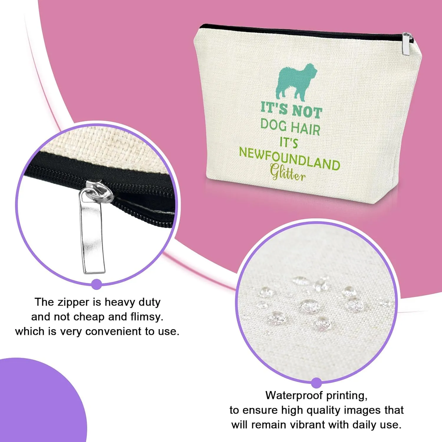 Sazuwu Newfoundland Dog Accessories Travel Makeup Bags Cosmetic Organizer Bag Newfoundland Lover Gifts Dog Owner Mom Gifts for Women Funny Mother's Day Christmas Birthday Present