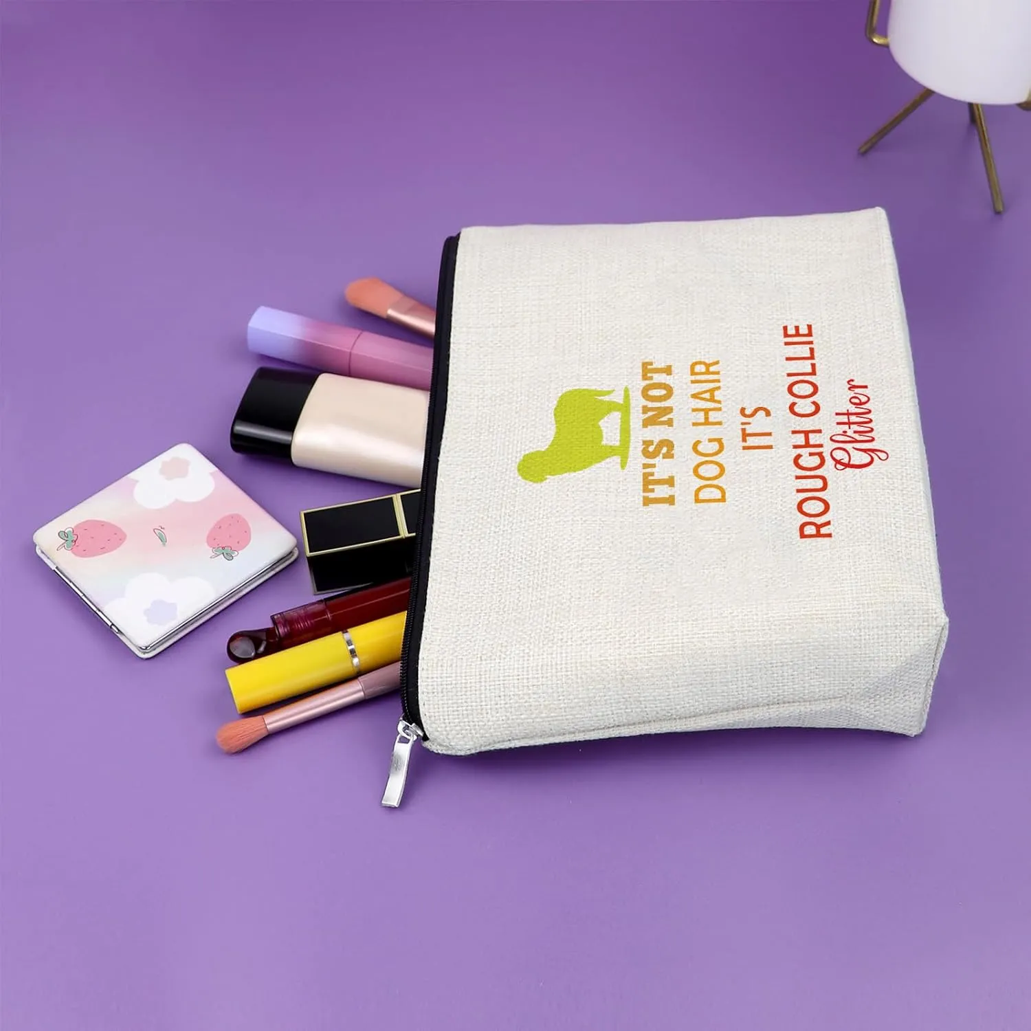 Sazuwu Rough Collie Travel Makeup Bags Cosmetic Organizer Bag Funny Gifts for Women Unique Dog Lovers Dog Owner Home Essentials Rough Collie Mom Present