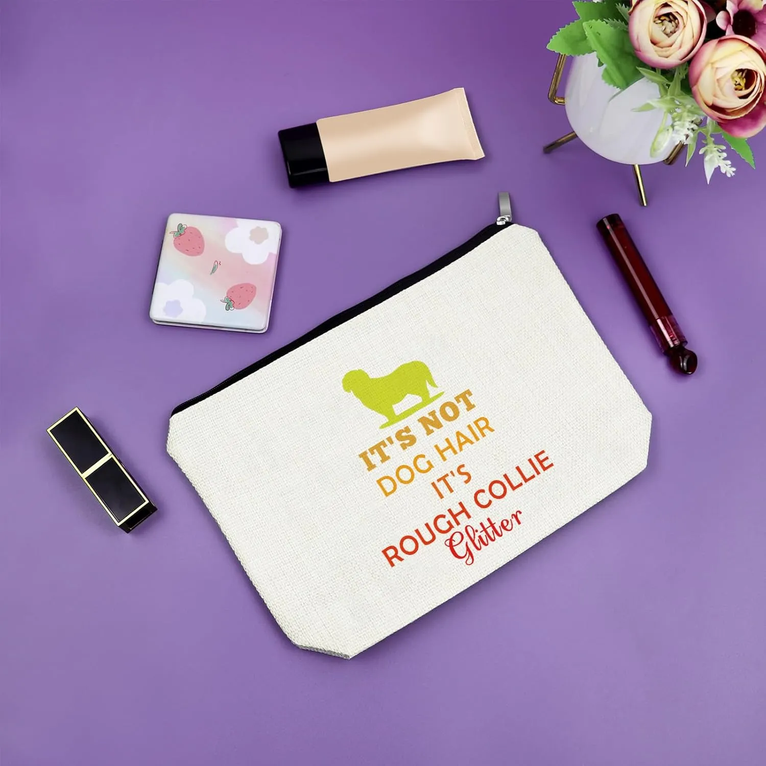 Sazuwu Rough Collie Travel Makeup Bags Cosmetic Organizer Bag Funny Gifts for Women Unique Dog Lovers Dog Owner Home Essentials Rough Collie Mom Present