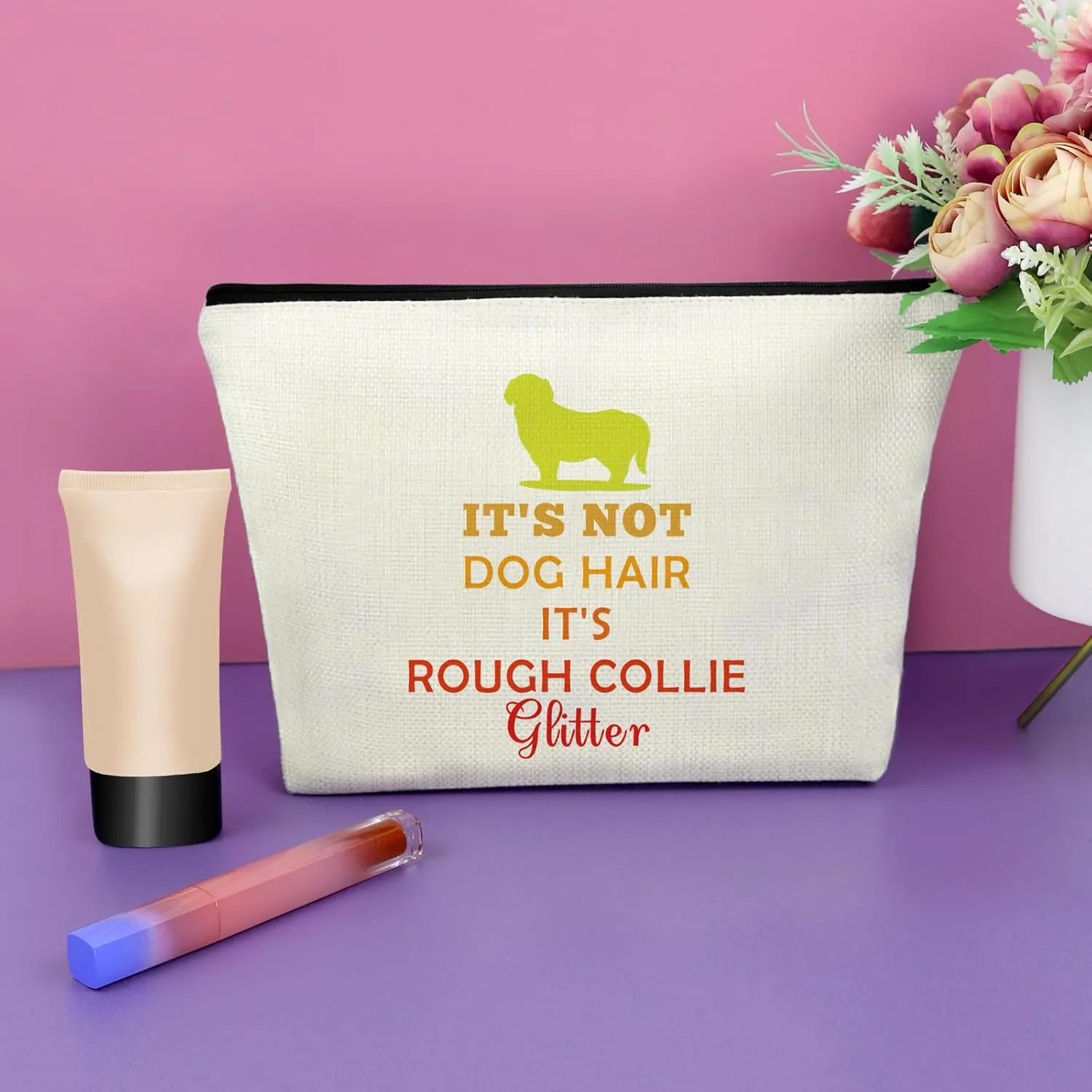 Sazuwu Rough Collie Travel Makeup Bags Cosmetic Organizer Bag Funny Gifts for Women Unique Dog Lovers Dog Owner Home Essentials Rough Collie Mom Present