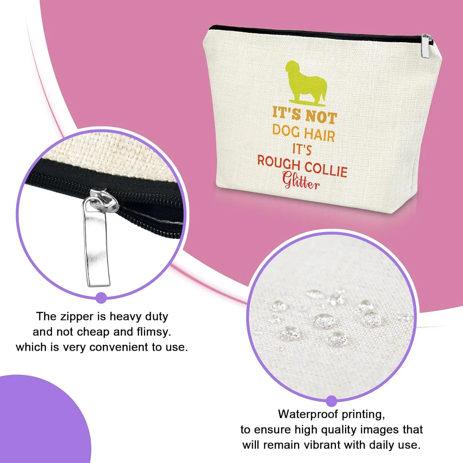 Sazuwu Rough Collie Travel Makeup Bags Cosmetic Organizer Bag Funny Gifts for Women Unique Dog Lovers Dog Owner Home Essentials Rough Collie Mom Present