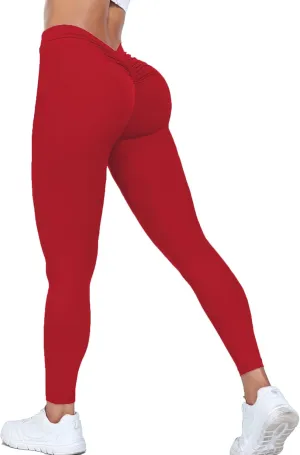 Scrunch Butt Lifting V Back Leggings for Women with Pockets Buttery Soft High Waist Booty Workout Yoga Pants