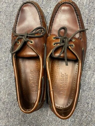 Sebago Docksides Leather Boat Shoes Mens Size 9 Brown Two Eye Lace Up (Lynn04)