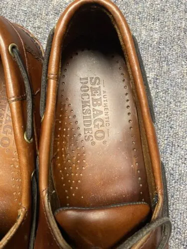 Sebago Docksides Leather Boat Shoes Mens Size 9 Brown Two Eye Lace Up (Lynn04)