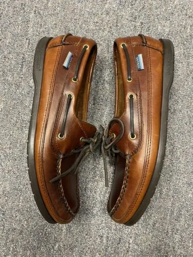 Sebago Docksides Leather Boat Shoes Mens Size 9 Brown Two Eye Lace Up (Lynn04)